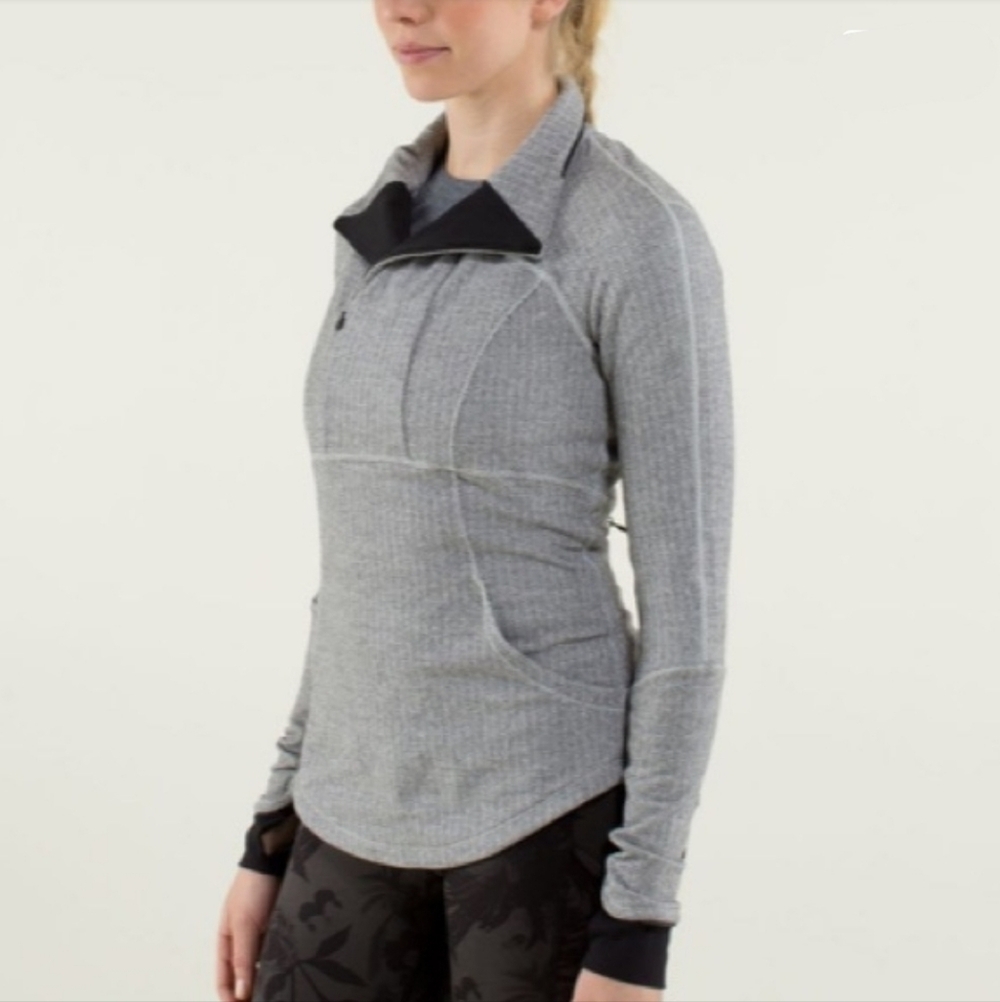 Lululemon Base Runner 1/2 Zip Heathered Black White
